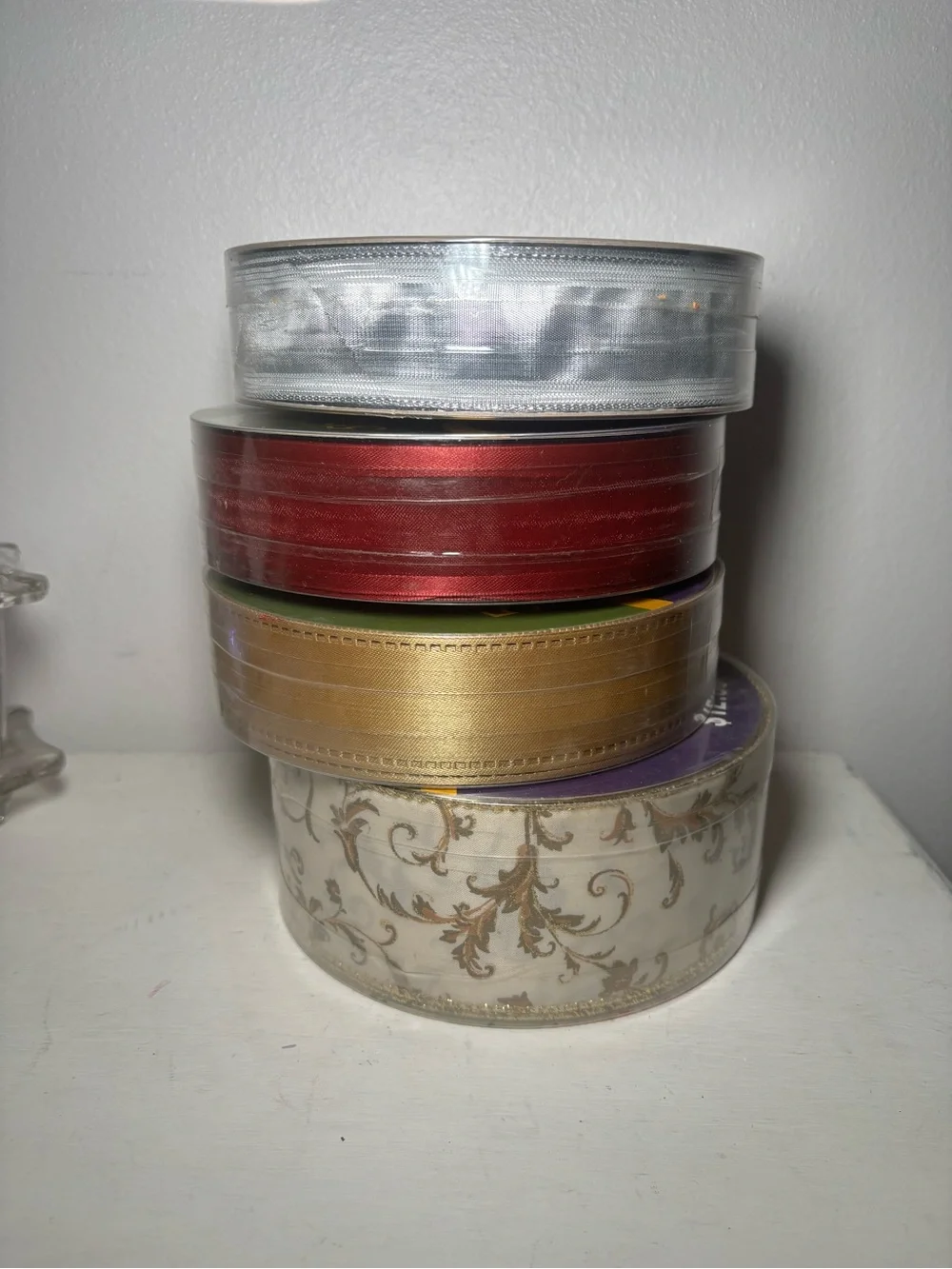 Decorative Metallic and Patterned Ribbon Set - Silver, Red, Gold, Cream